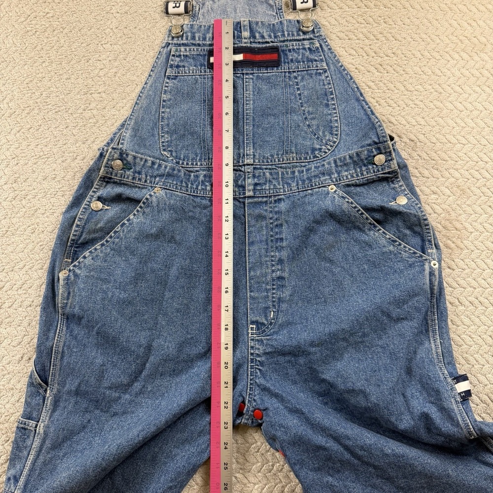 Vintage Tommy Hilfiger Denim Shortalls Womens Large Blue Logo Straps 90s Y2K - Picture 12 of 16